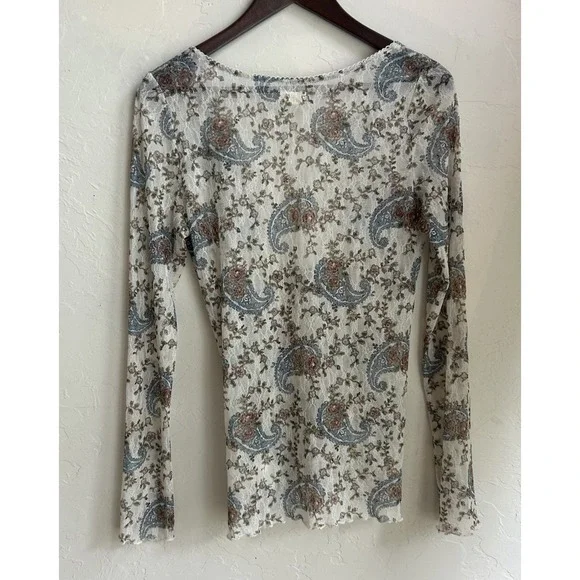 Ralph Lauren Denim & Supply Sheer Lace Crochet Henley Top L Paisley Dainty - Picture 2 of 8